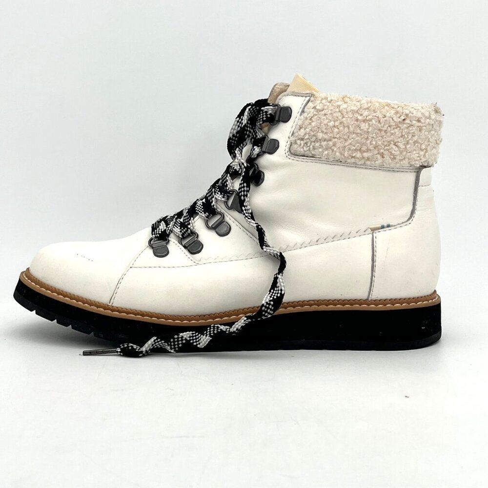 Toms Boots Womens 8.5 White Leather Lace Up Faux Fur Ankle Casual Flat Round Toe - Picture 11 of 16